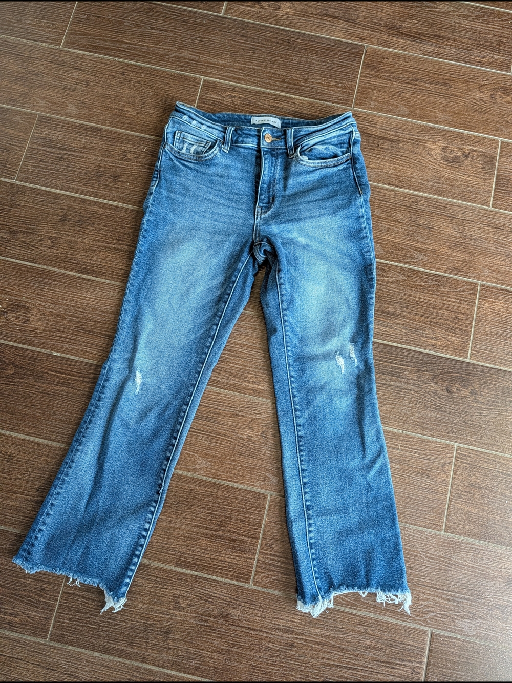 Flying Monkey Blue Cropped Flare Jeans with Frayed Hem